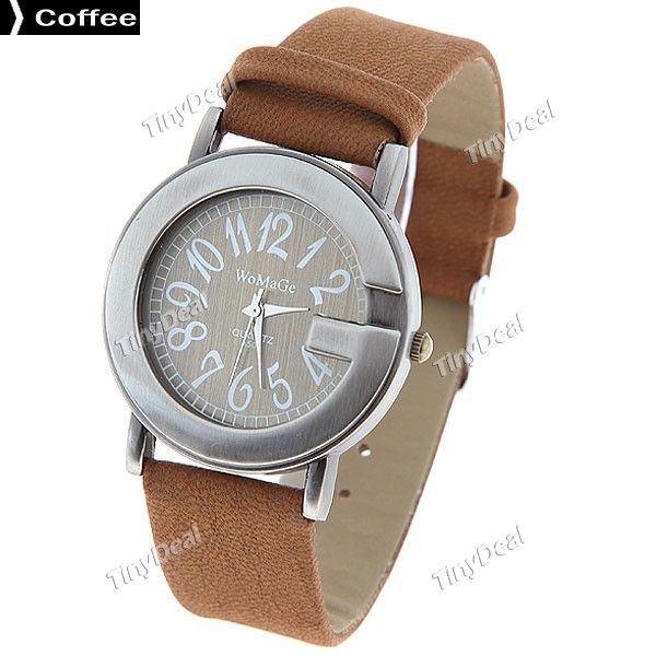 Lady' WoMaGe 504 PU Leather Strap Round Case Quartz Wrist Wa