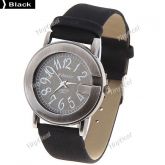 Lady' WoMaGe 504 PU Leather Strap Round Case Quartz Wrist Wa